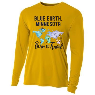 Blue Earth Minnesota Born To Travel World Explorer Gift Cooling Performance Long Sleeve Crew