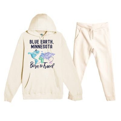 Blue Earth Minnesota Born To Travel World Explorer Gift Premium Hooded Sweatsuit Set