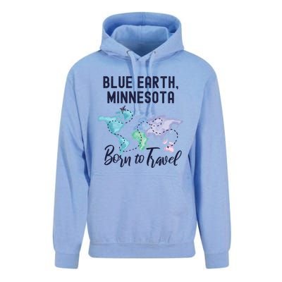 Blue Earth Minnesota Born To Travel World Explorer Gift Unisex Surf Hoodie