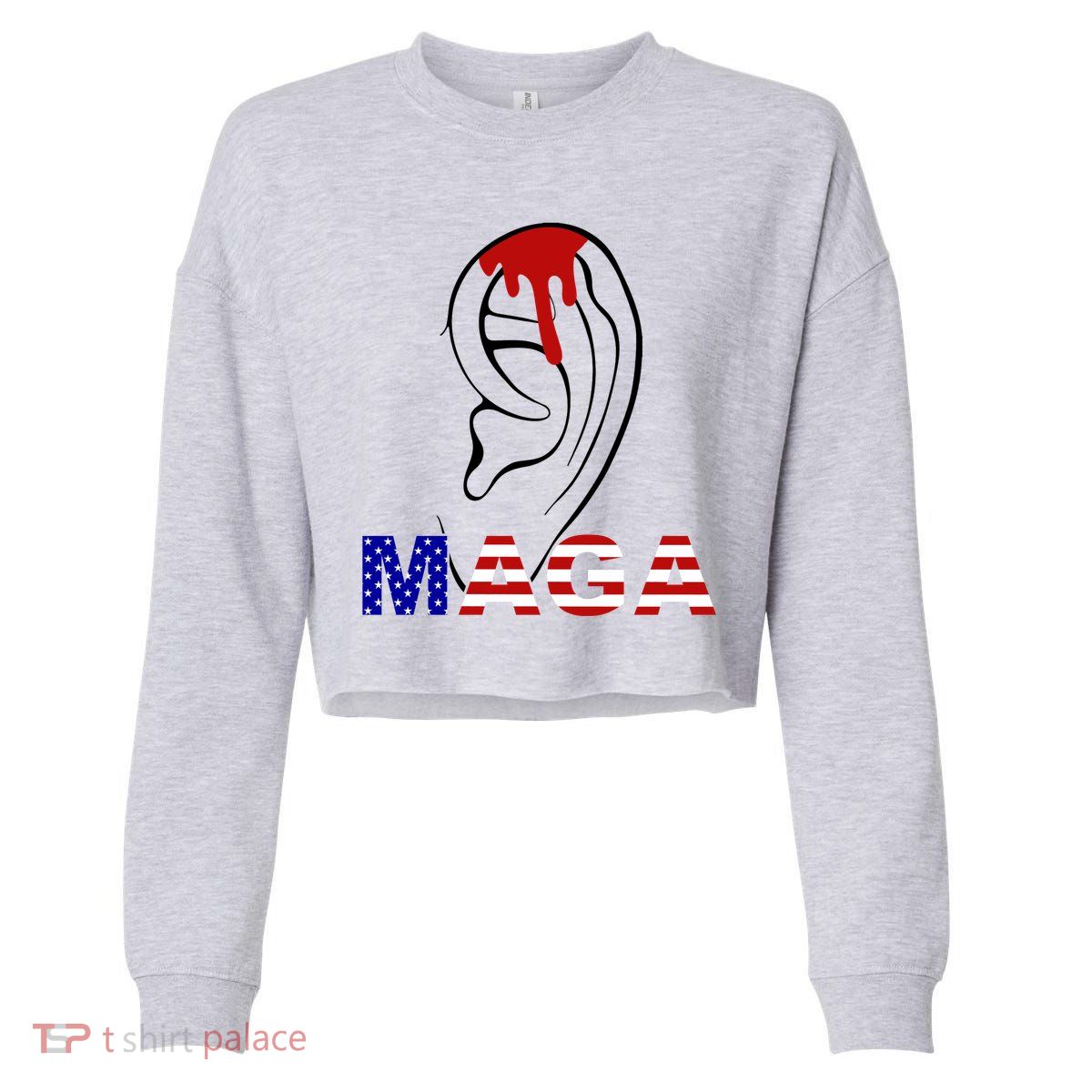 Bleeding Ears Maga Usa Pro Trump Cropped Pullover Crew