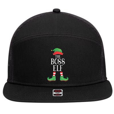 Boss Elf Matching Group Xmas Funny Family Christmas 7 Panel Mesh Trucker Snapback Hat