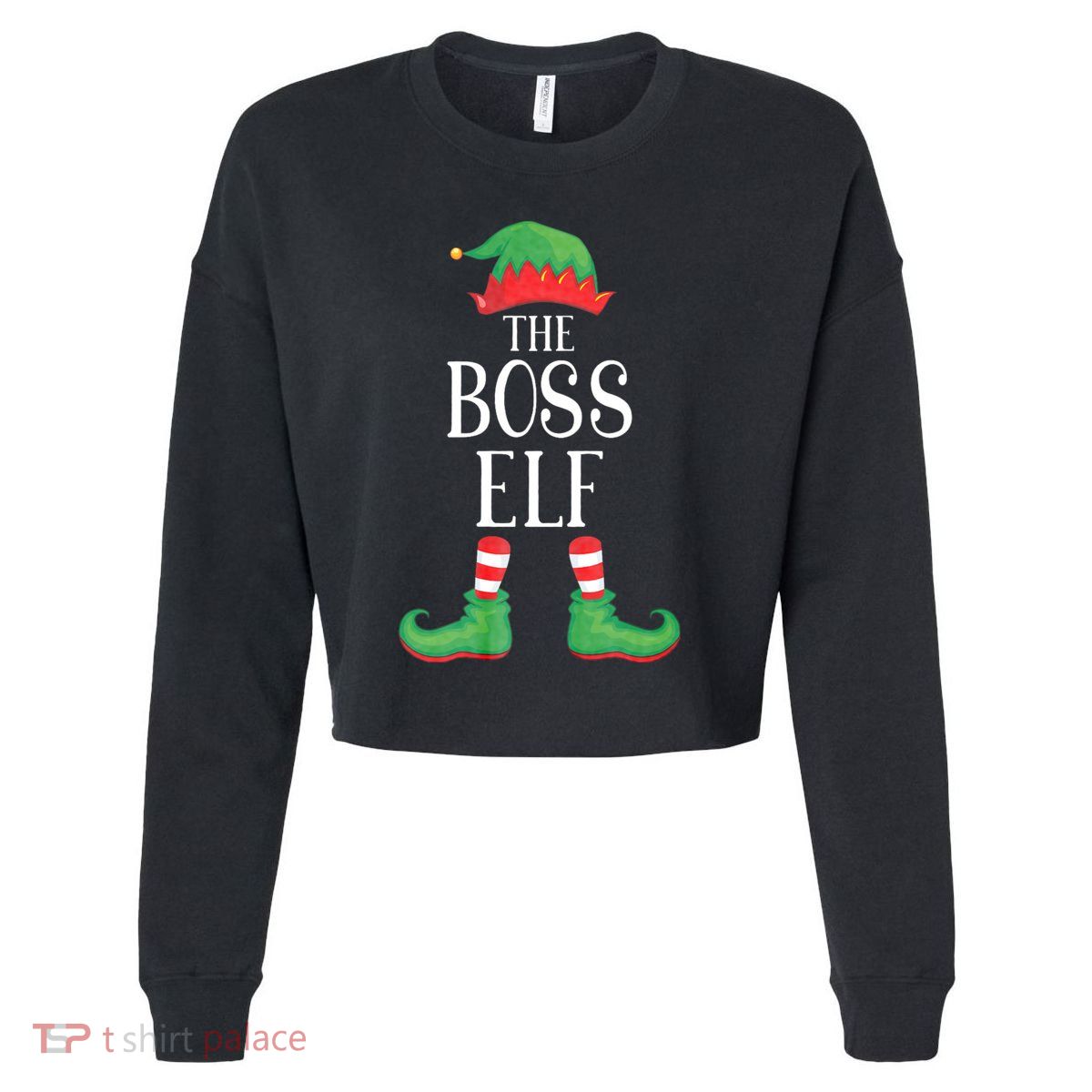 Boss Elf Matching Group Xmas Funny Family Christmas Cropped Pullover Crew