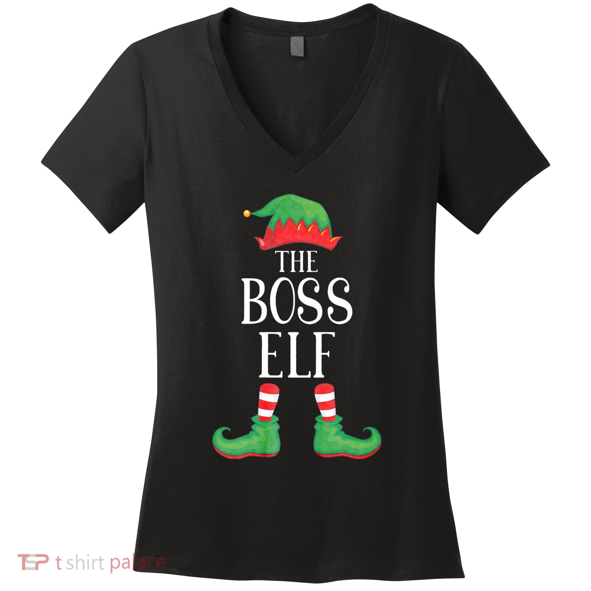 Boss Elf Matching Group Xmas Funny Family Christmas Women's V-Neck T-Shirt