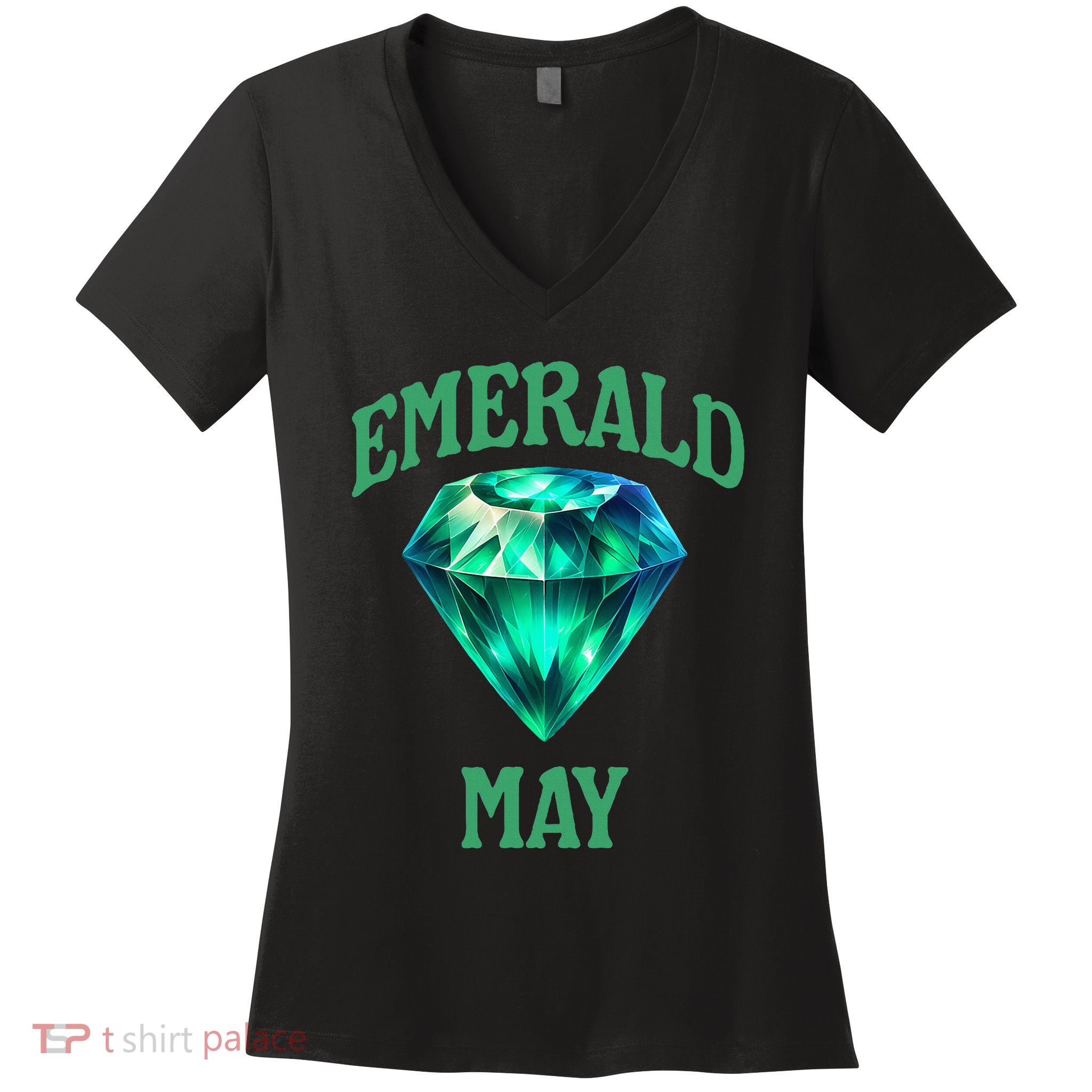Birthstone Emerald May Emerald Green Jewel Inspired Art Women's V-Neck T-Shirt