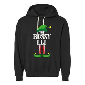 Bossy Elf Matching Family Group Christmas Party Garment-Dyed Fleece Hoodie