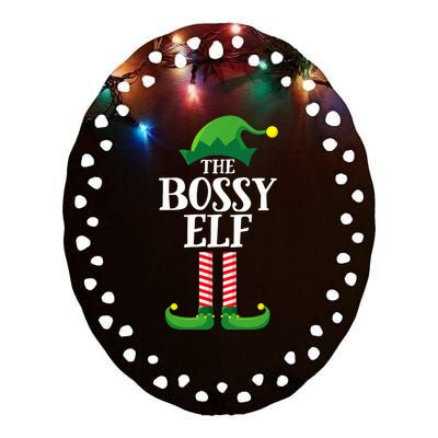 Bossy Elf Matching Family Group Christmas Party Ceramic Oval Ornament