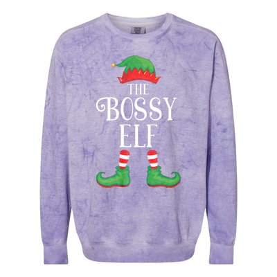 Bossy Elf Matching Group Xmas Funny Family Christmas Colorblast Crewneck Sweatshirt