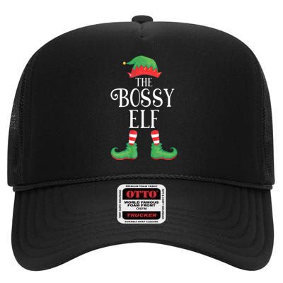 Bossy Elf Matching Group Xmas Funny Family Christmas High Crown Mesh Back Trucker Hat