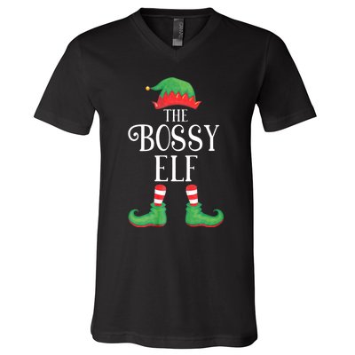 Bossy Elf Matching Group Xmas Funny Family Christmas V-Neck T-Shirt