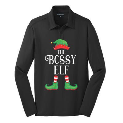 Bossy Elf Matching Group Xmas Funny Family Christmas Silk Touch Performance Long Sleeve Polo