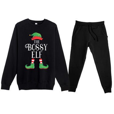 Bossy Elf Matching Group Xmas Funny Family Christmas Premium Crewneck Sweatsuit Set