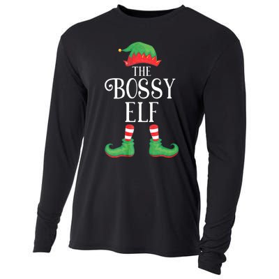 Bossy Elf Matching Group Xmas Funny Family Christmas Cooling Performance Long Sleeve Crew