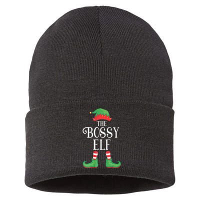 Bossy Elf Matching Group Xmas Funny Family Christmas Sustainable Knit Beanie