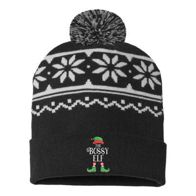 Bossy Elf Matching Group Xmas Funny Family Christmas USA-Made Snowflake Beanie