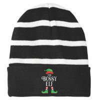 Bossy Elf Matching Group Xmas Funny Family Christmas Striped Beanie with Solid Band