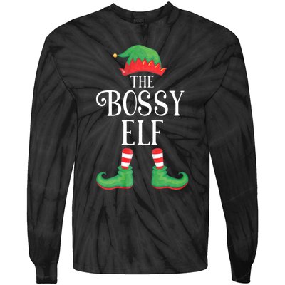 Bossy Elf Matching Group Xmas Funny Family Christmas Tie-Dye Long Sleeve Shirt