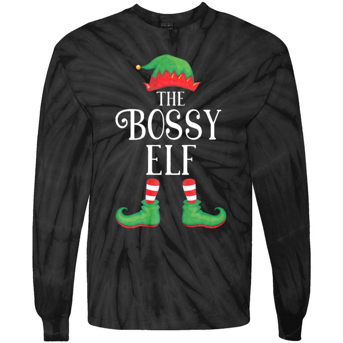 Bossy Elf Matching Group Xmas Funny Family Christmas Tie-Dye Long Sleeve Shirt