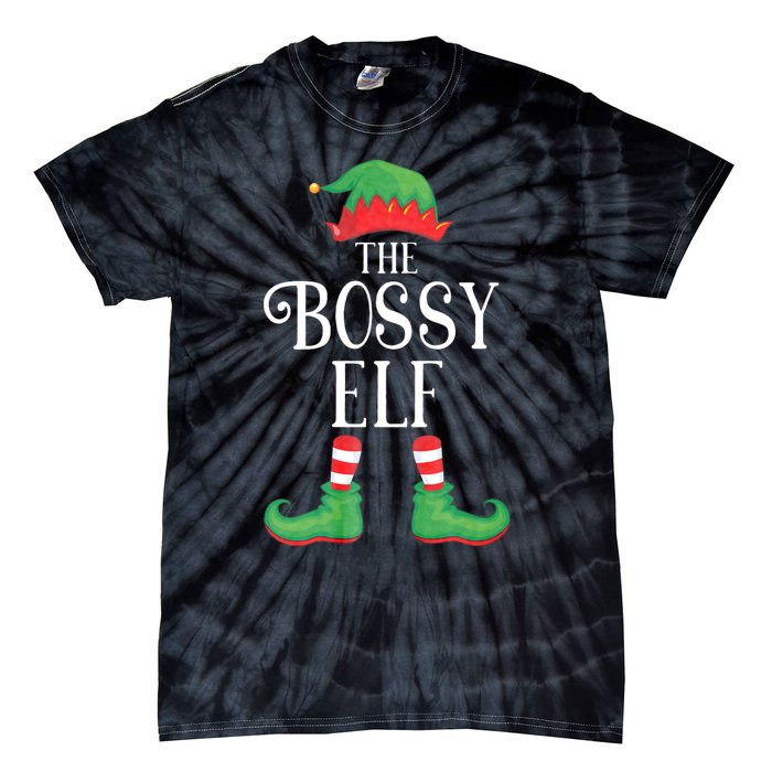 Bossy Elf Matching Group Xmas Funny Family Christmas Tie-Dye T-Shirt