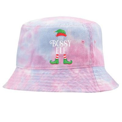 Bossy Elf Matching Group Xmas Funny Family Christmas Tie-Dyed Bucket Hat