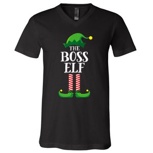 Boss Elf Matching Family Group Christmas Party Pyjamas V-Neck T-Shirt