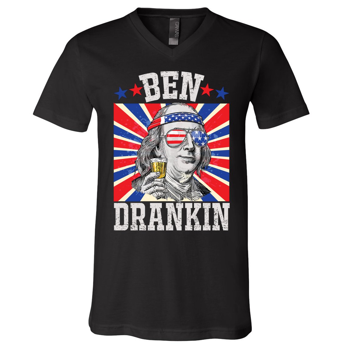 Ben Drankin 4th Of July Patriotic America V-Neck T-Shirt