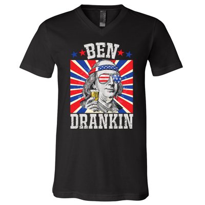 Ben Drankin 4th Of July Patriotic America V-Neck T-Shirt