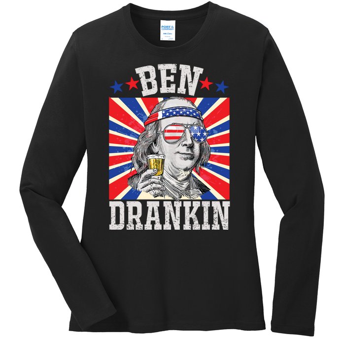 Ben Drankin 4th Of July Patriotic America Ladies Long Sleeve Shirt