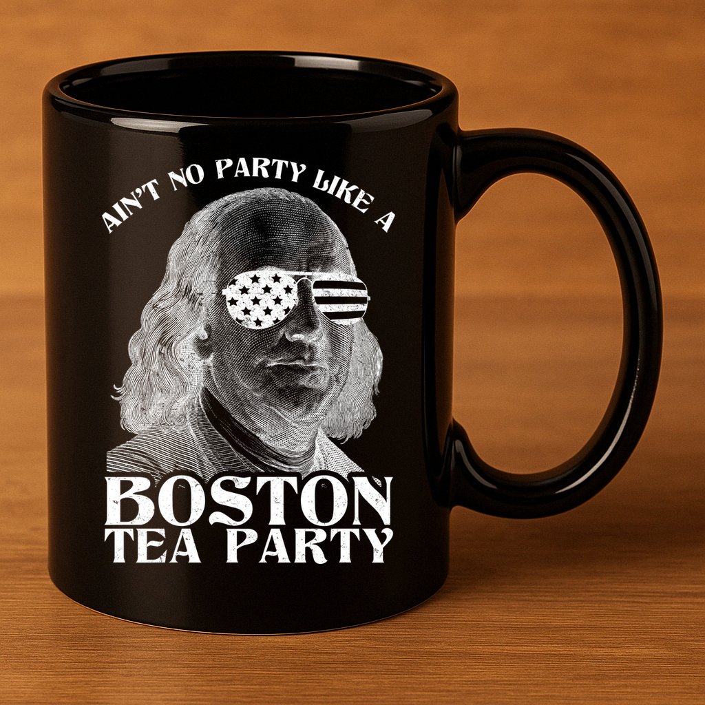 Ben Franklin Boston Tea Party 11oz C Handle Ceramic Mug