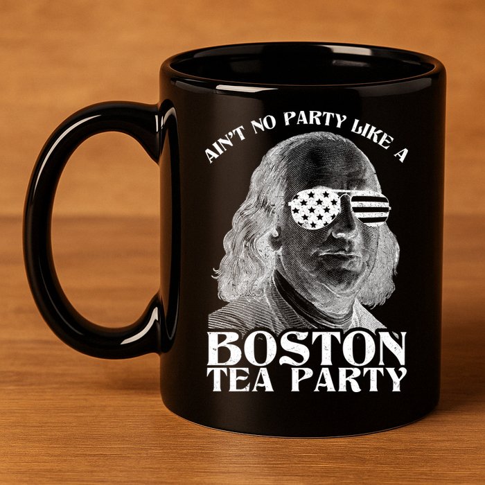 Ben Franklin Boston Tea Party 11oz C Handle Ceramic Mug