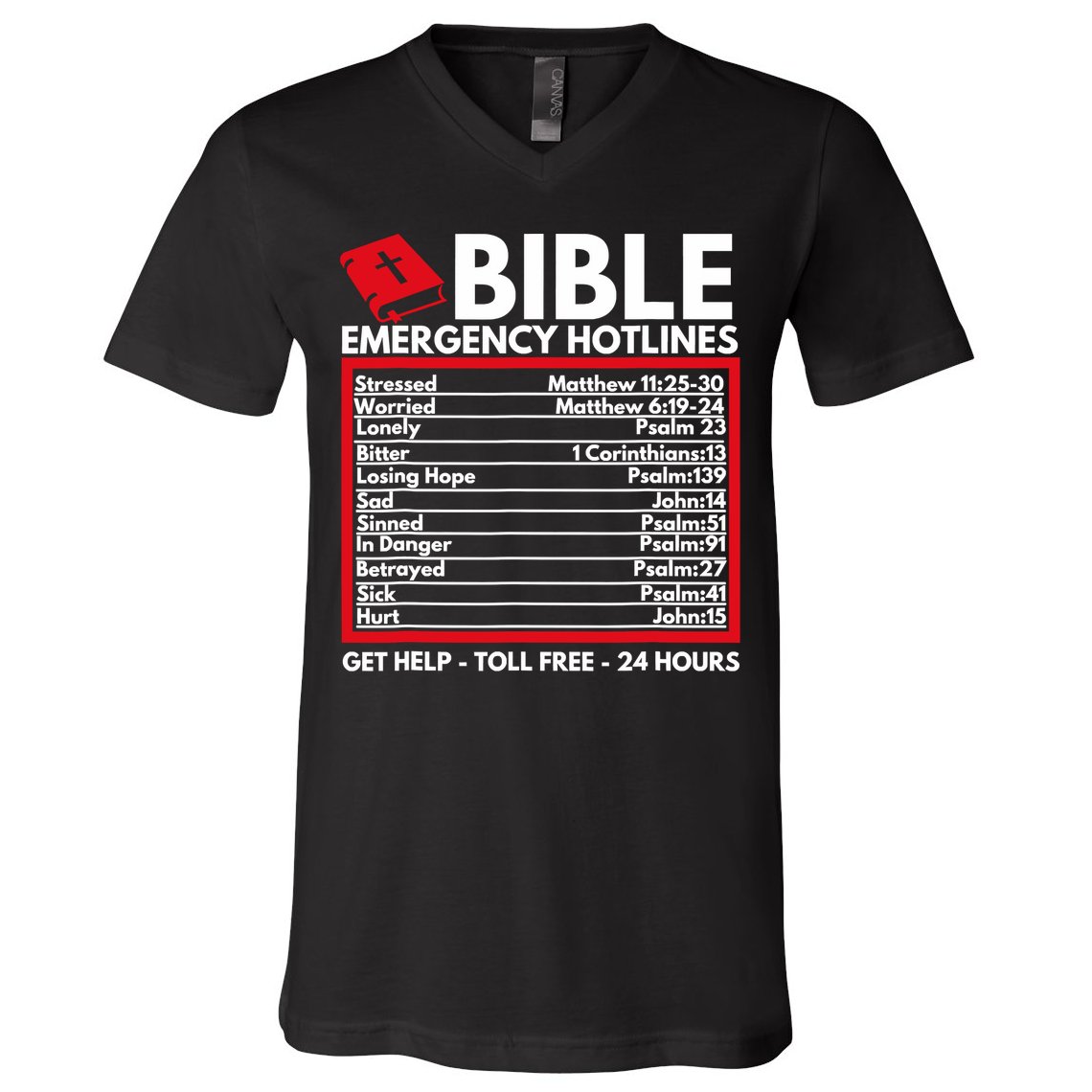 Bible Emergency Numbers Funny Christian Bible Jesus V-Neck T-Shirt