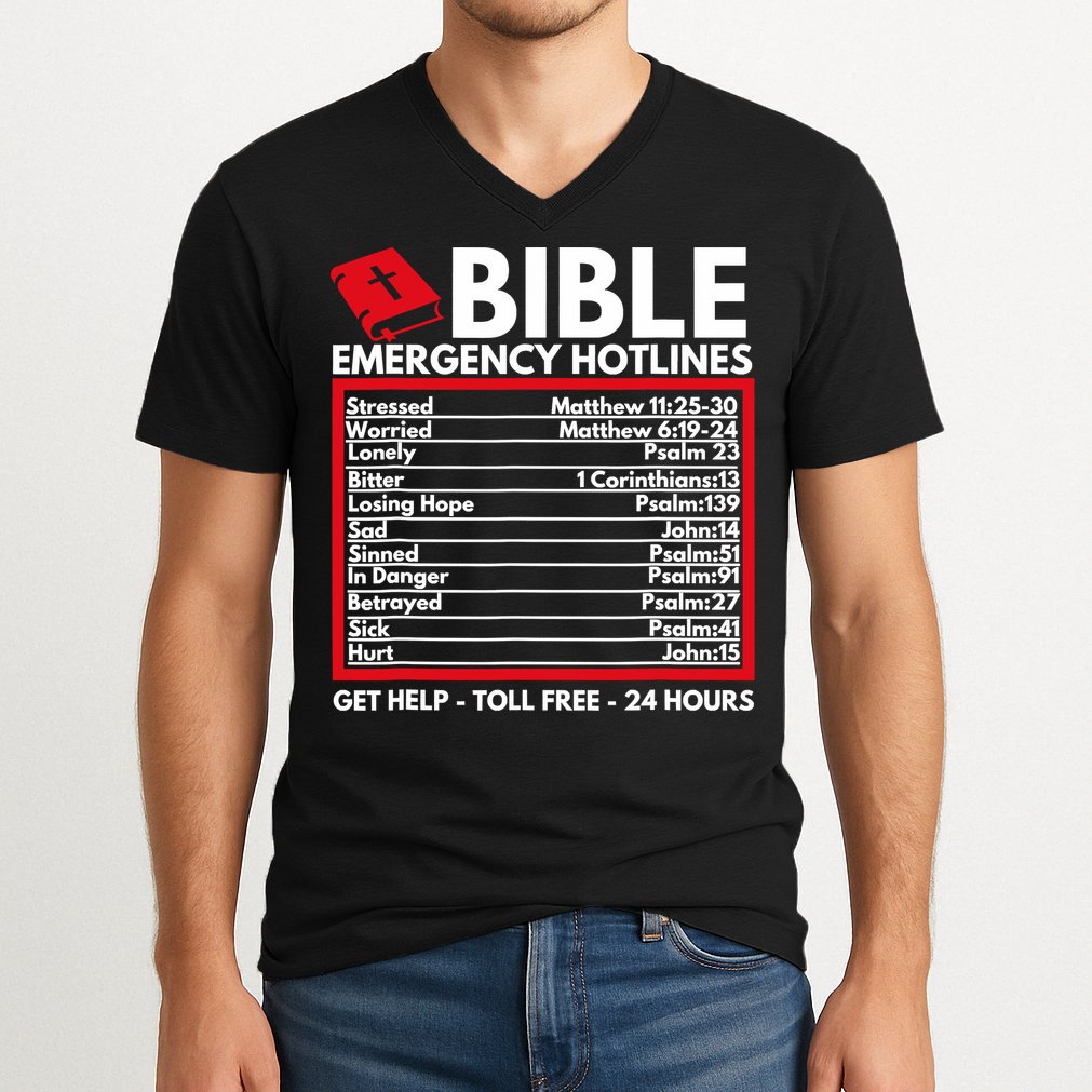 Bible Emergency Numbers Funny Christian Bible Jesus V-Neck T-Shirt