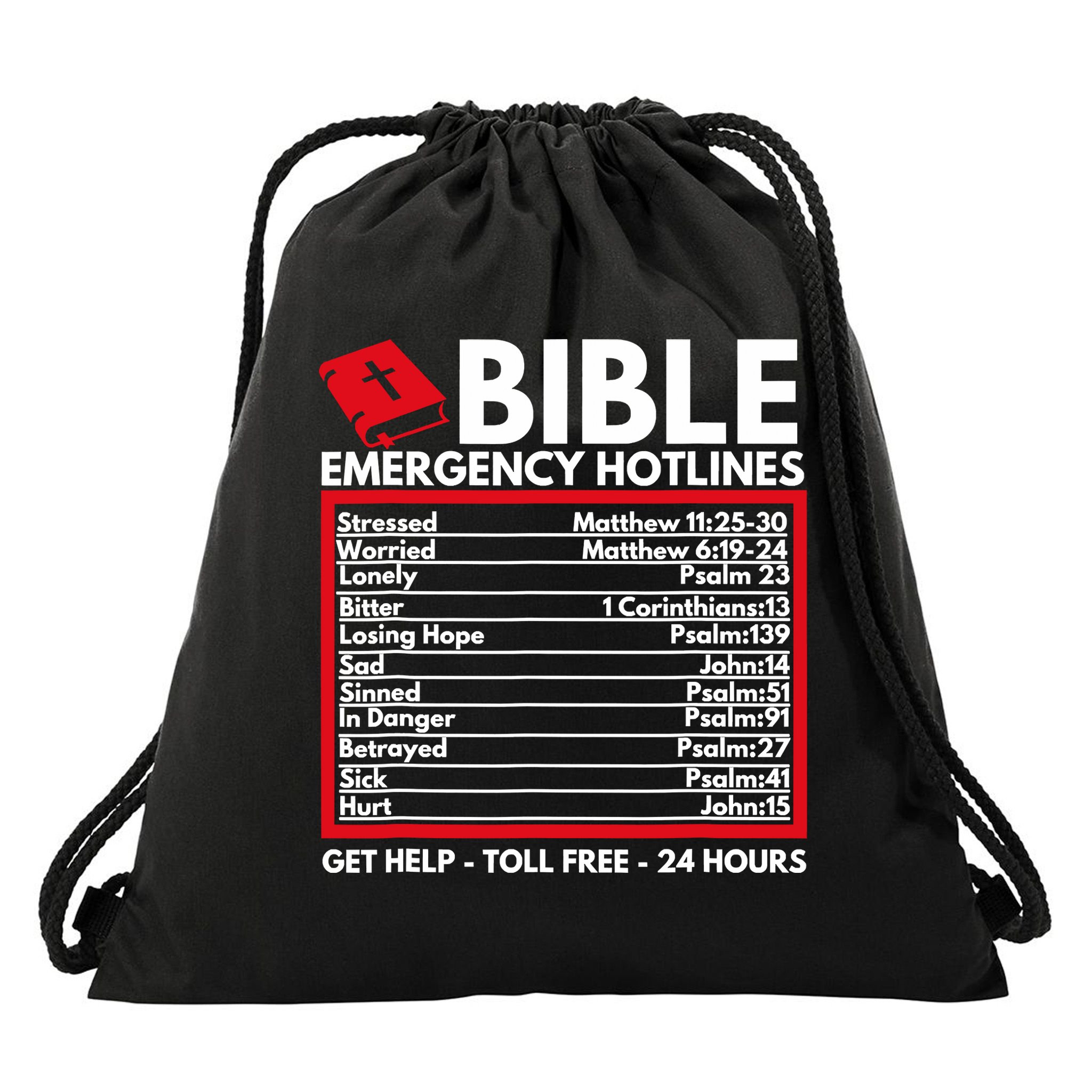 Bible Emergency Numbers Funny Christian Bible Jesus Drawstring Bag