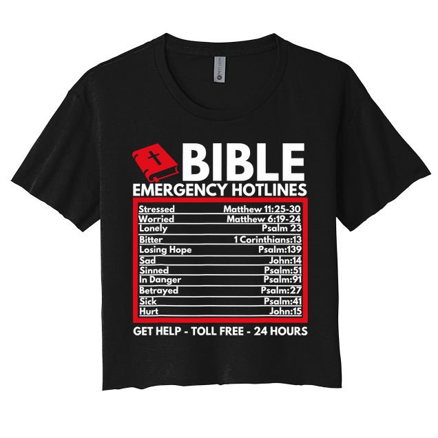 Bible Emergency Numbers Funny Christian Bible Jesus Women's Crop Top Tee