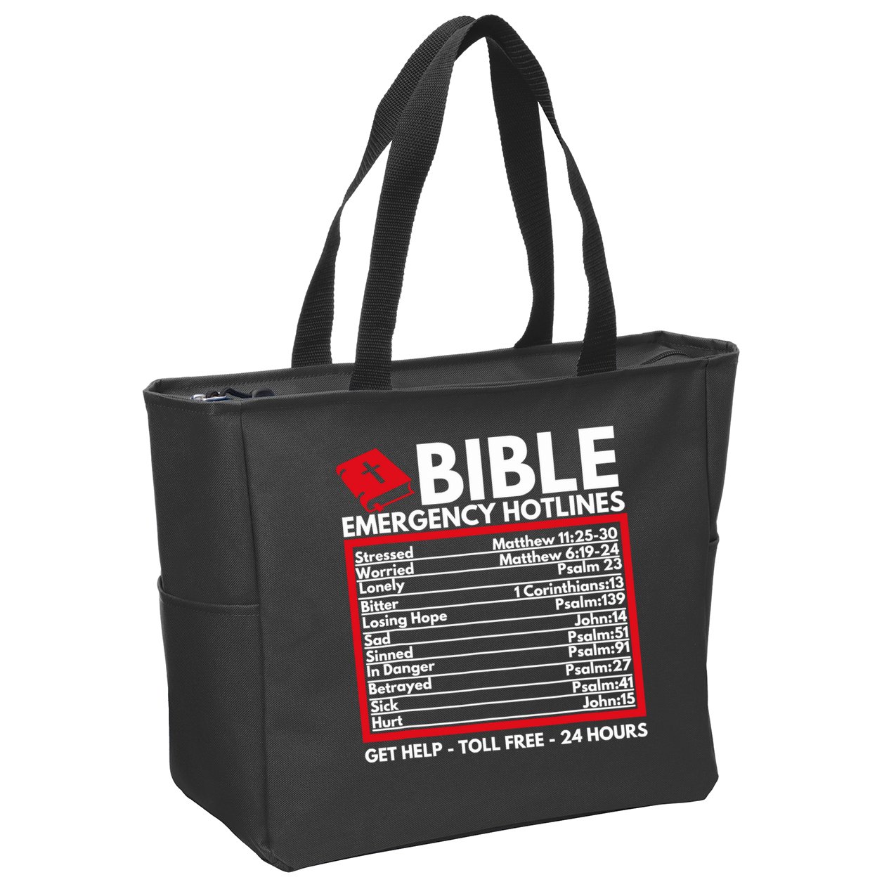 Bible Emergency Numbers Funny Christian Bible Jesus Zip Tote Bag