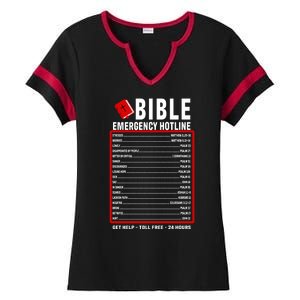 Bible Emergency Numbers Funny Christian Bible & Jesus Quotes Ladies Halftime Notch Neck Tee