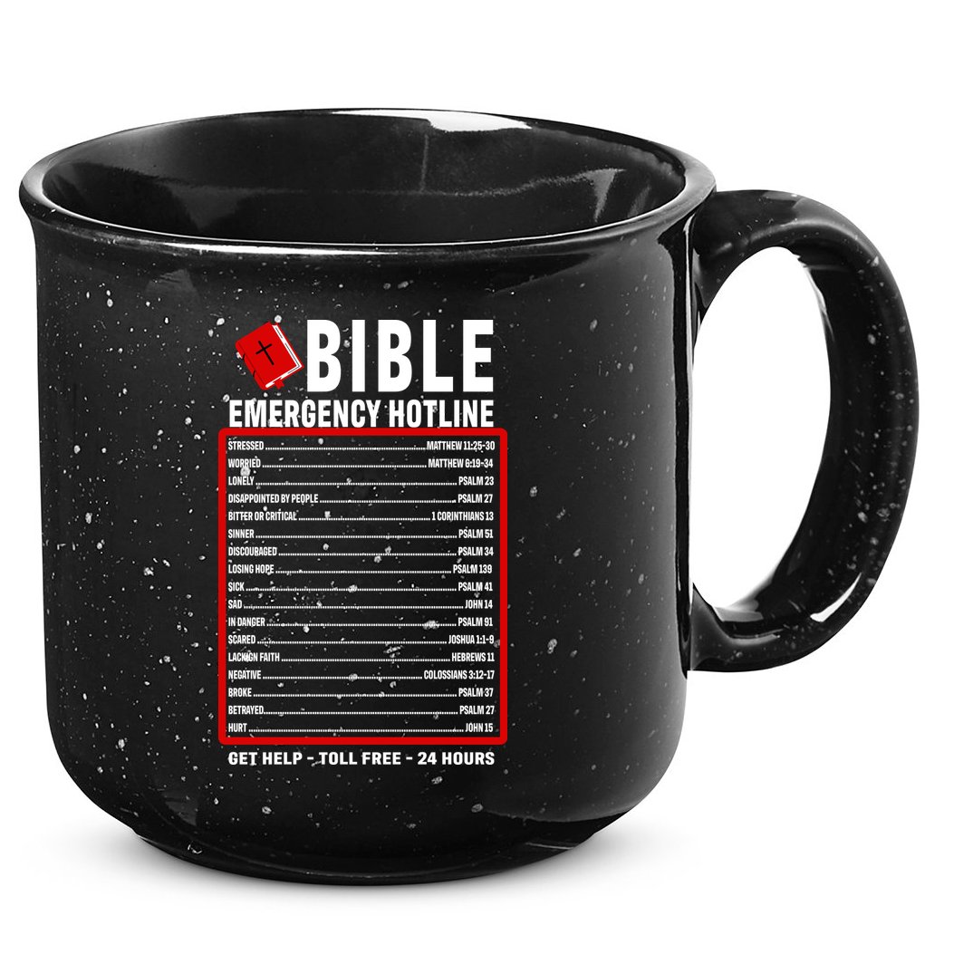Bible Emergency Numbers Funny Christian Bible & Jesus Quotes 15oz Campfire Ceramic Mug