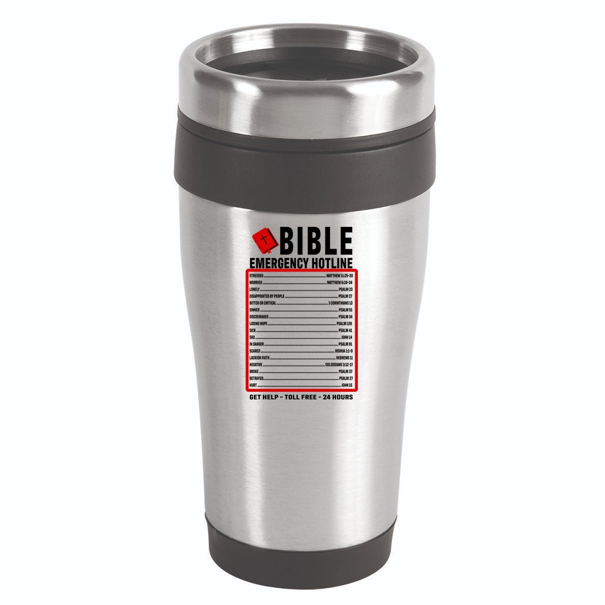 Bible Emergency Numbers Funny Christian Bible & Jesus Quotes 16oz Travel Tumbler