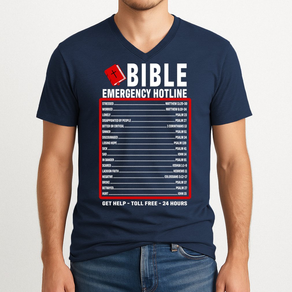 Bible Emergency Numbers Funny Christian Bible & Jesus Quotes V-Neck T-Shirt