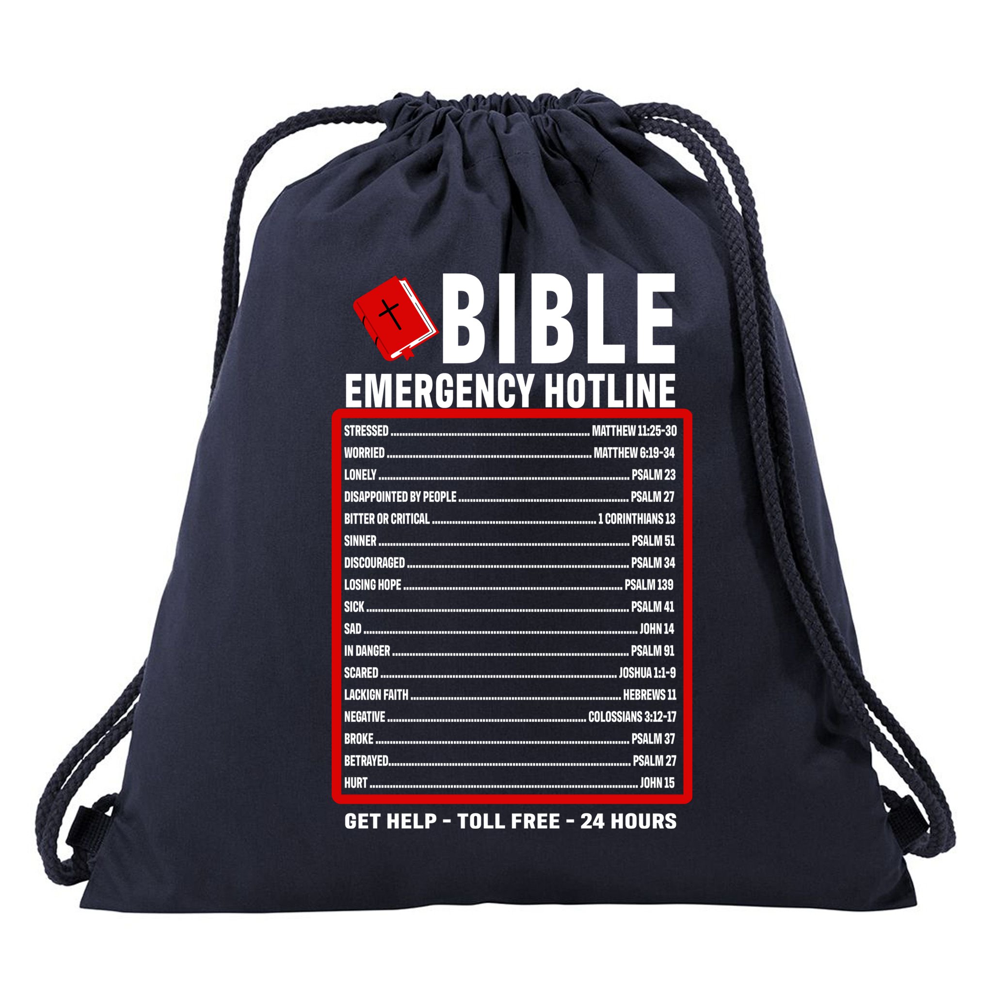 Bible Emergency Numbers Funny Christian Bible & Jesus Quotes Drawstring Bag