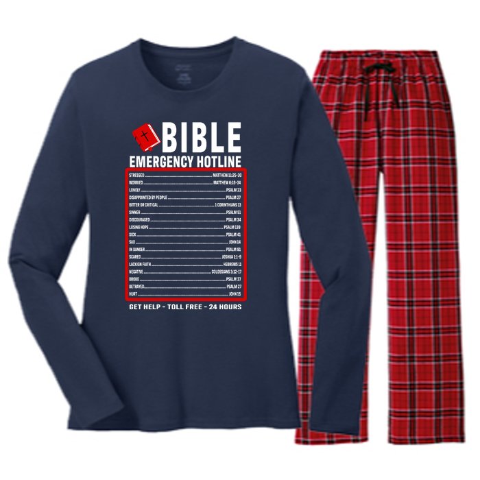 Bible Emergency Numbers Funny Christian Bible & Jesus Quotes Women's Long Sleeve Flannel Pajama Set 