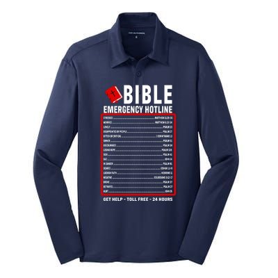 Bible Emergency Numbers Funny Christian Bible & Jesus Quotes Silk Touch Performance Long Sleeve Polo