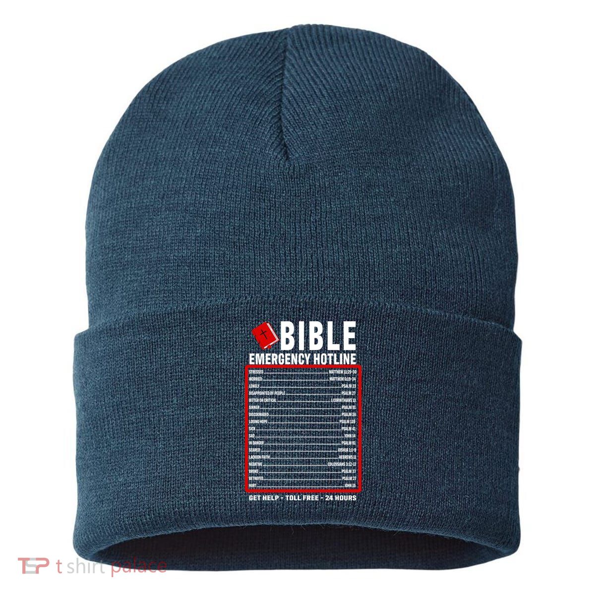 Bible Emergency Numbers Funny Christian Bible & Jesus Quotes Sustainable Knit Beanie