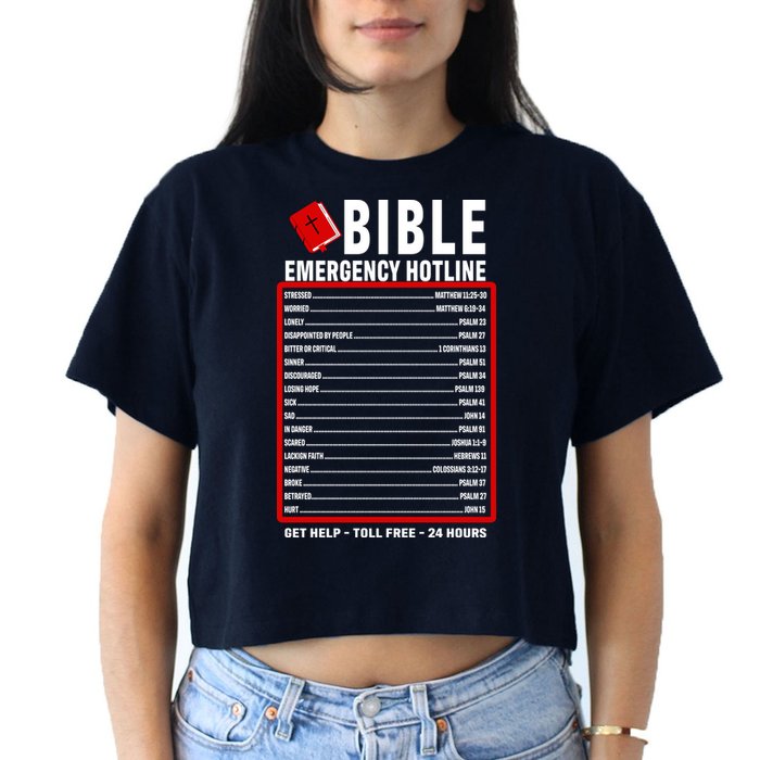 Bible Emergency Numbers Funny Christian Bible & Jesus Quotes Women's Crop Top Tee
