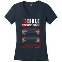 Bible Emergency Numbers Funny Christian Bible & Jesus Quotes Women's V-Neck T-Shirt