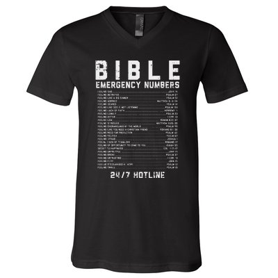 Bible Emergency Numbers Verse God Jesus Faith Christian Gift V-Neck T-Shirt