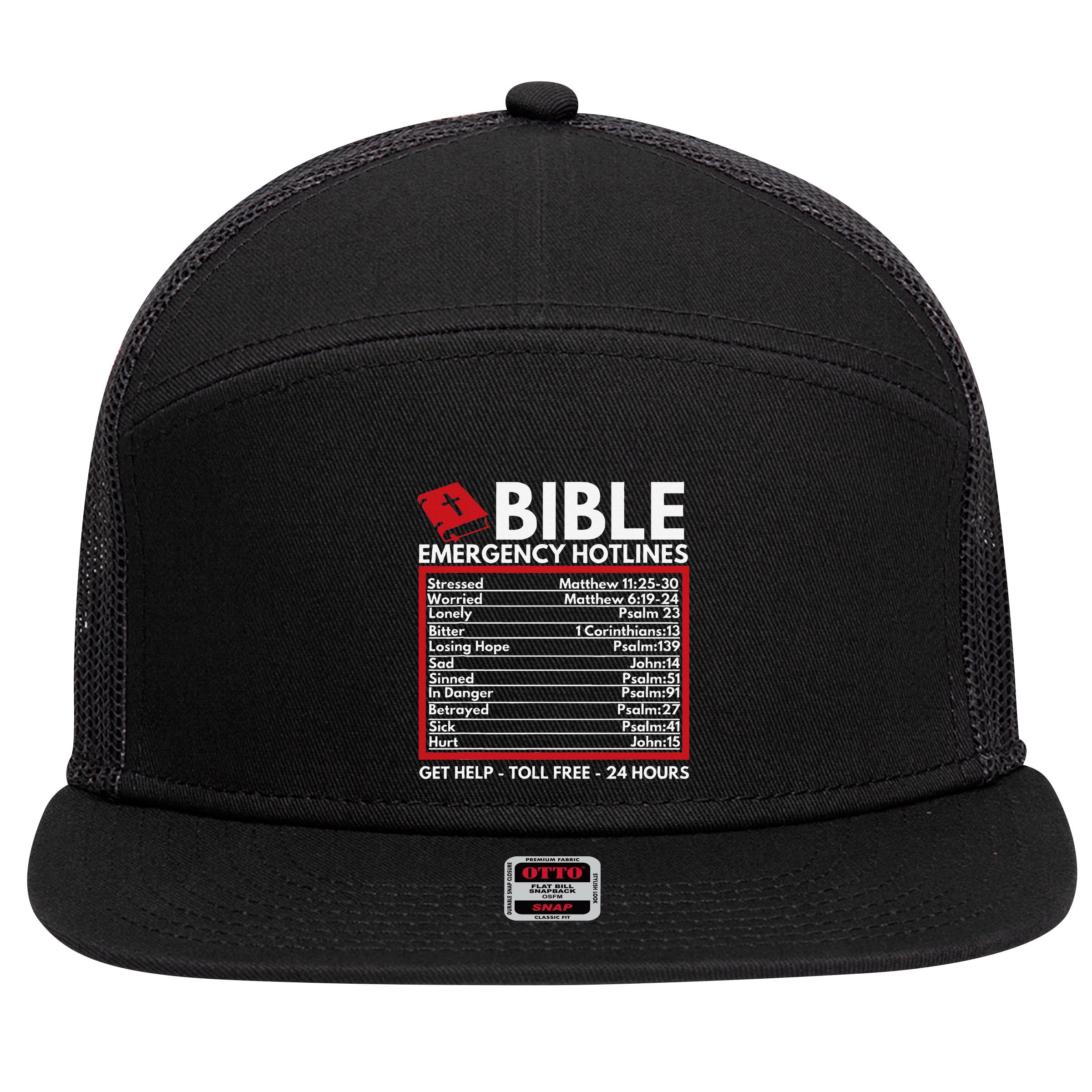 Bible Emergency Numbers Funny Christian Bible & Jesus 7 Panel Mesh Trucker Snapback Hat