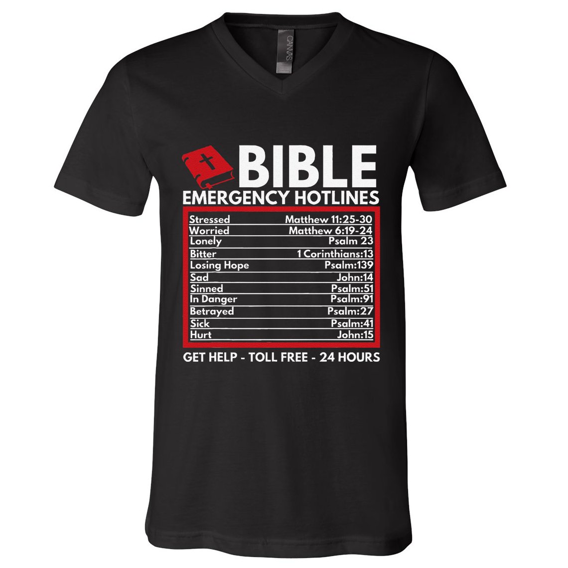 Bible Emergency Numbers Funny Christian Bible & Jesus V-Neck T-Shirt