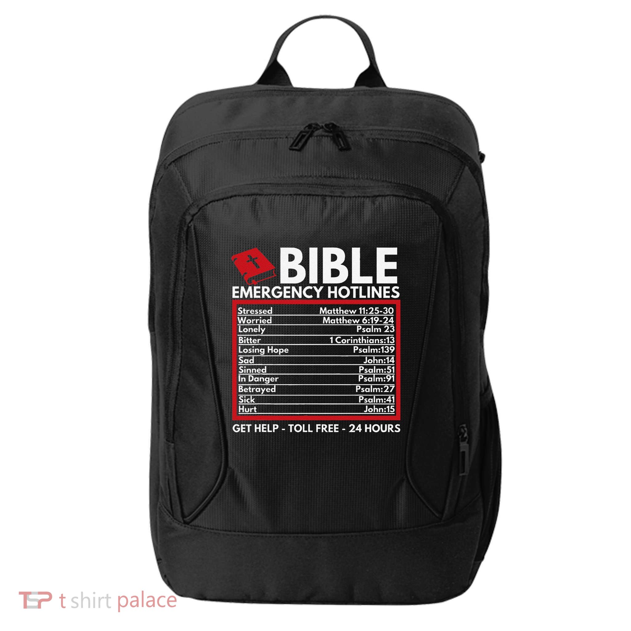 Bible Emergency Numbers Funny Christian Bible & Jesus City Backpack