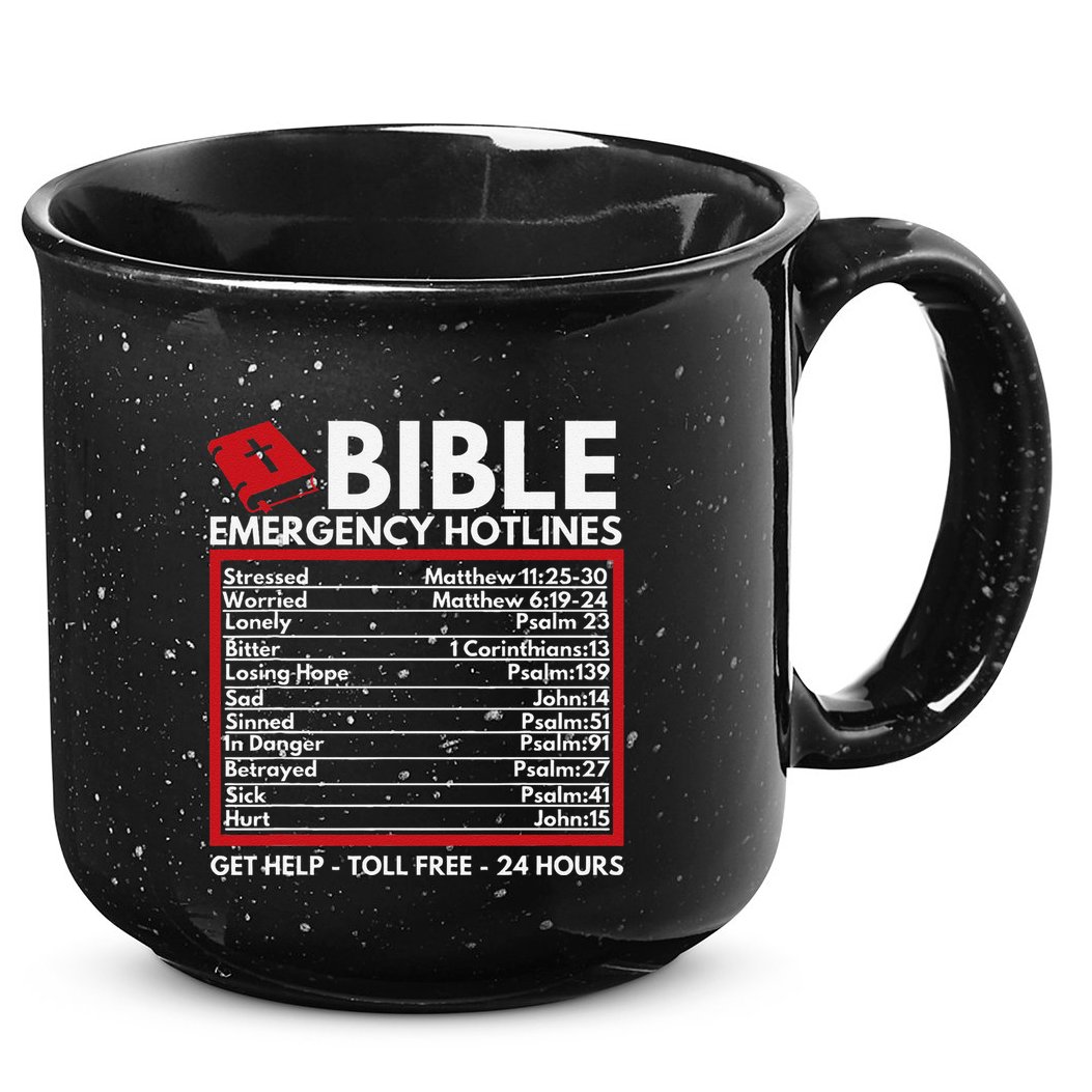 Bible Emergency Numbers Funny Christian Bible & Jesus 15oz Campfire Ceramic Mug