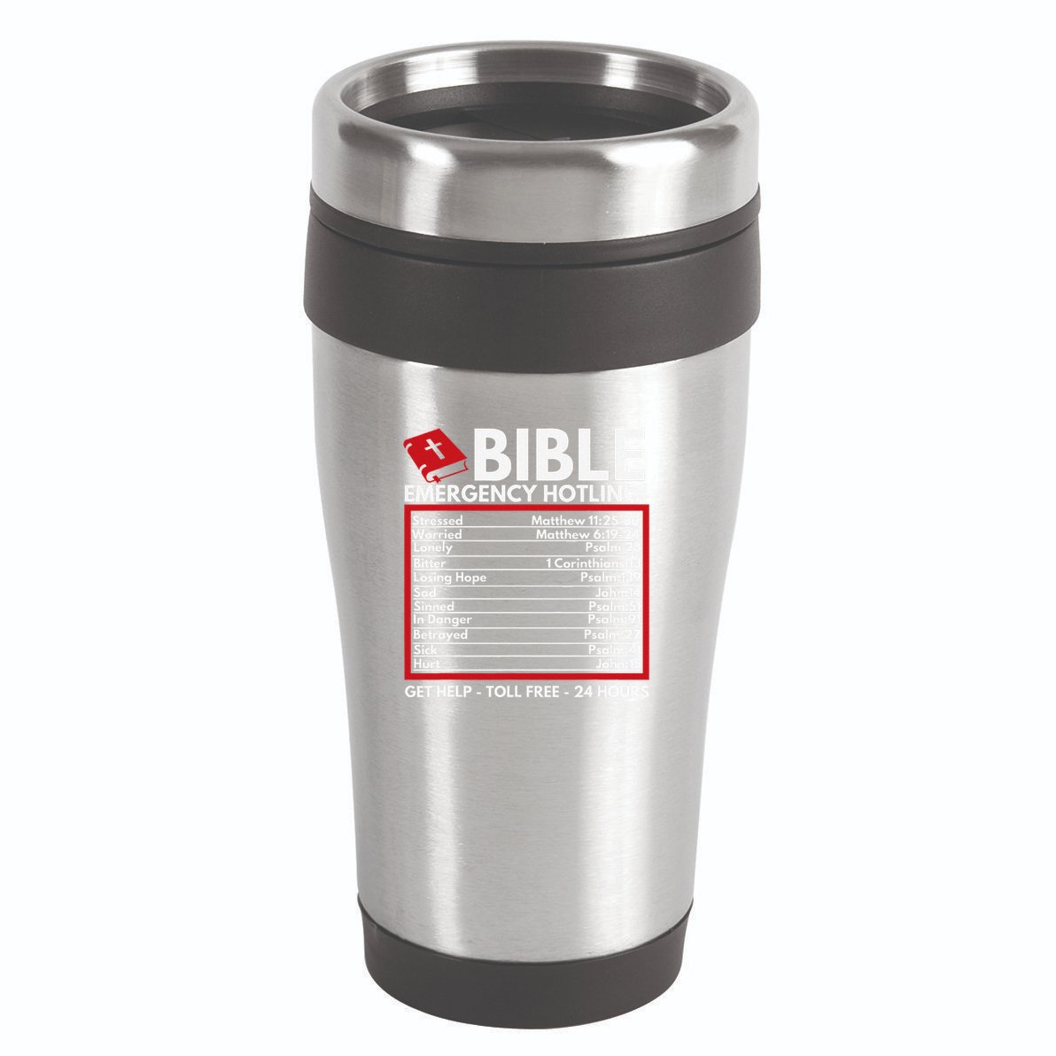 Bible Emergency Numbers Funny Christian Bible & Jesus 16oz Travel Tumbler